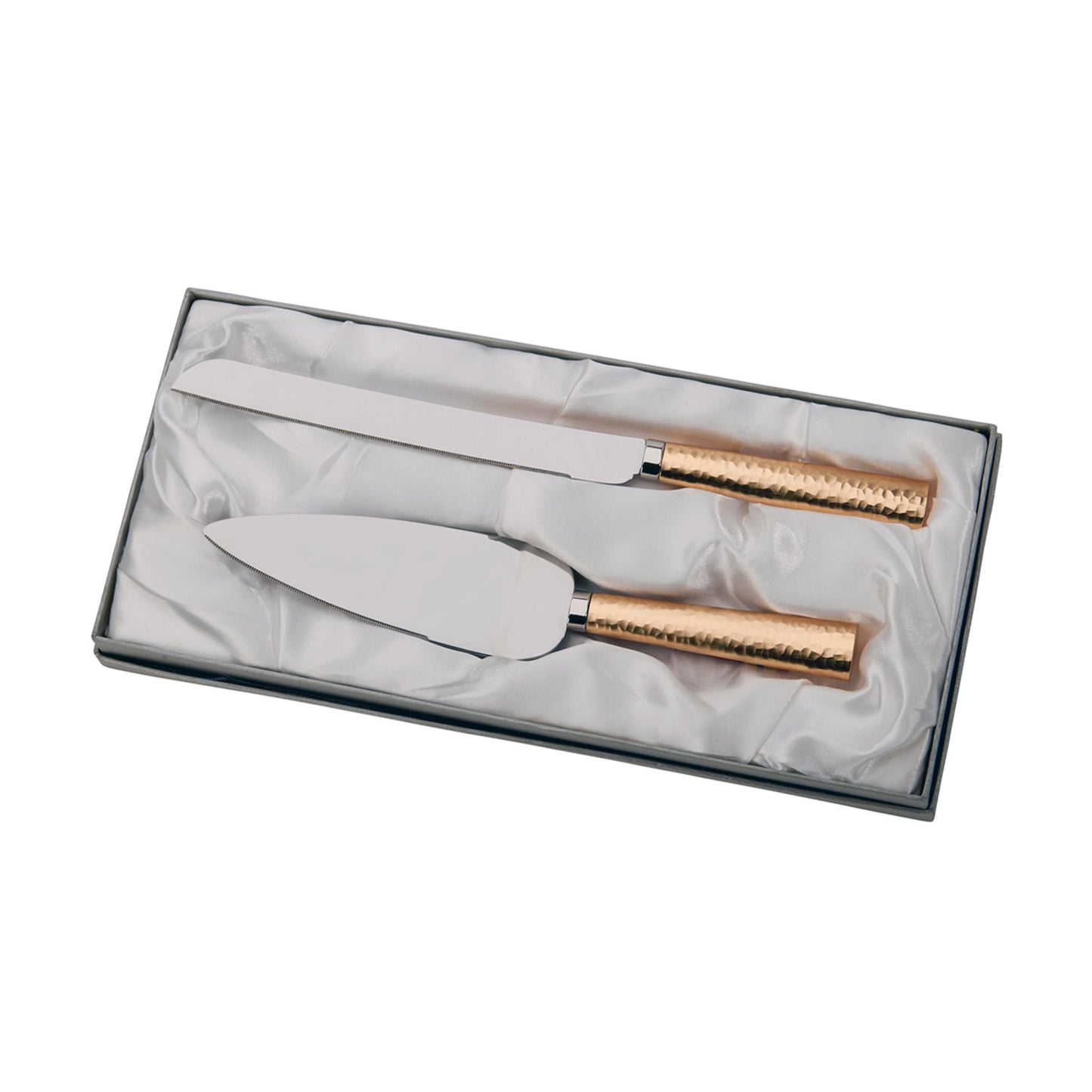 Gold Hammered Handle Cake Knife & Server Set