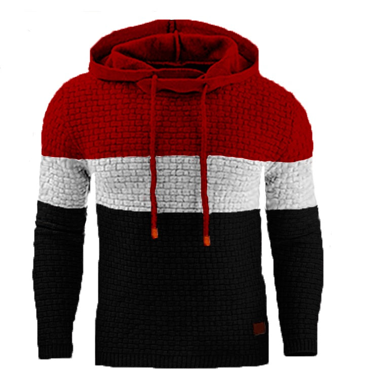 Men's Jacquard Long Sleeve Hoodie Warm Color Hooded Sweatshirt Jacket