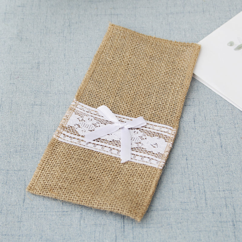 Burlap tableware bag