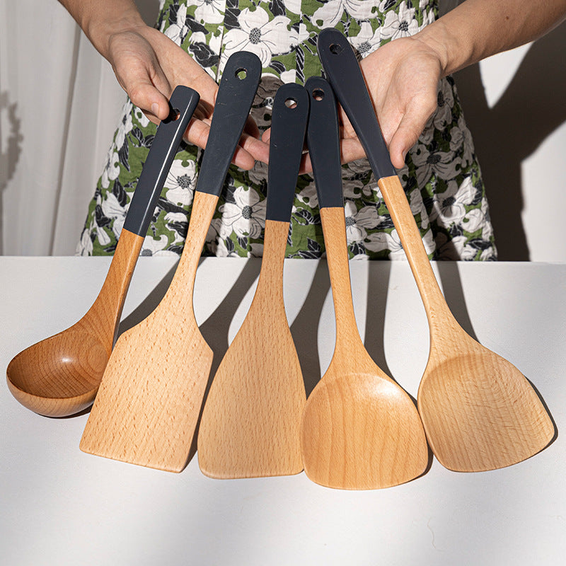 Household Non-stick Wooden Spatula Rice Spoon Wooden Soup Spoon Cookware Set