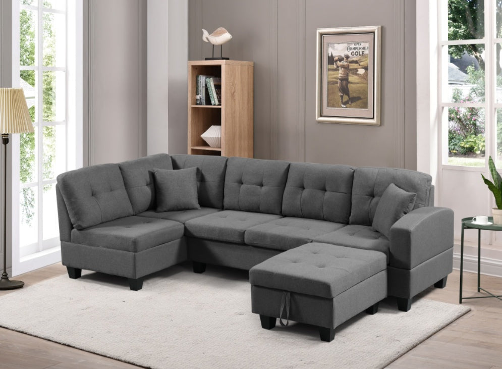 Left Fabric Sofa With Ottoman (Gray)