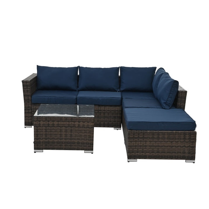 Patio Furniture, Outdoor Furniture, Seasonal PE Wicker Furniture, 4 Piece Set Wicker Furniture With Tempered Glass Coffee Table