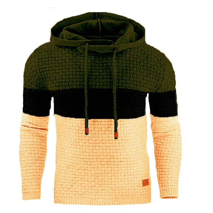 Men's Jacquard Long Sleeve Hoodie Warm Color Hooded Sweatshirt Jacket