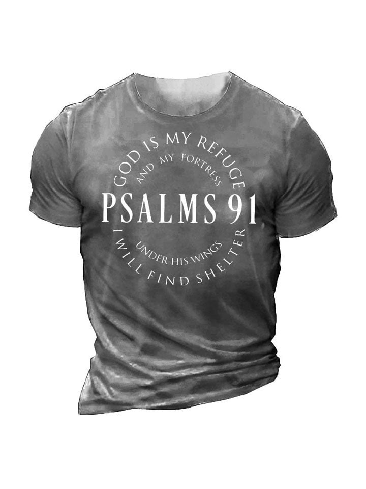 Psalms 91 Fashion Casual Round Neck Short Sleeves Letters 3D Printed Men's T-shirt