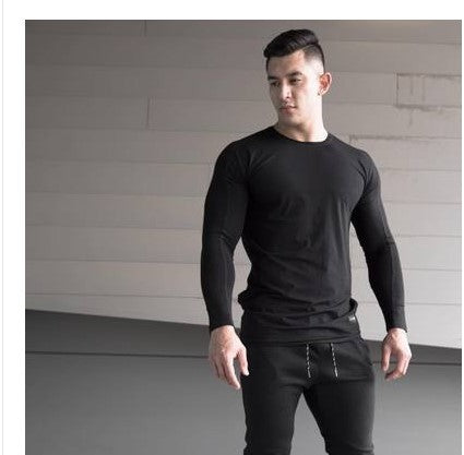 Autumn New Fitness Long Sleeve Men''s Elastic Breathable T-shirt with Pure Colour and Simple Leisure Underwear Training Suit