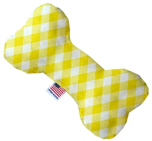 Yellow Plaid 10 inch Canvas Bone Dog Toy