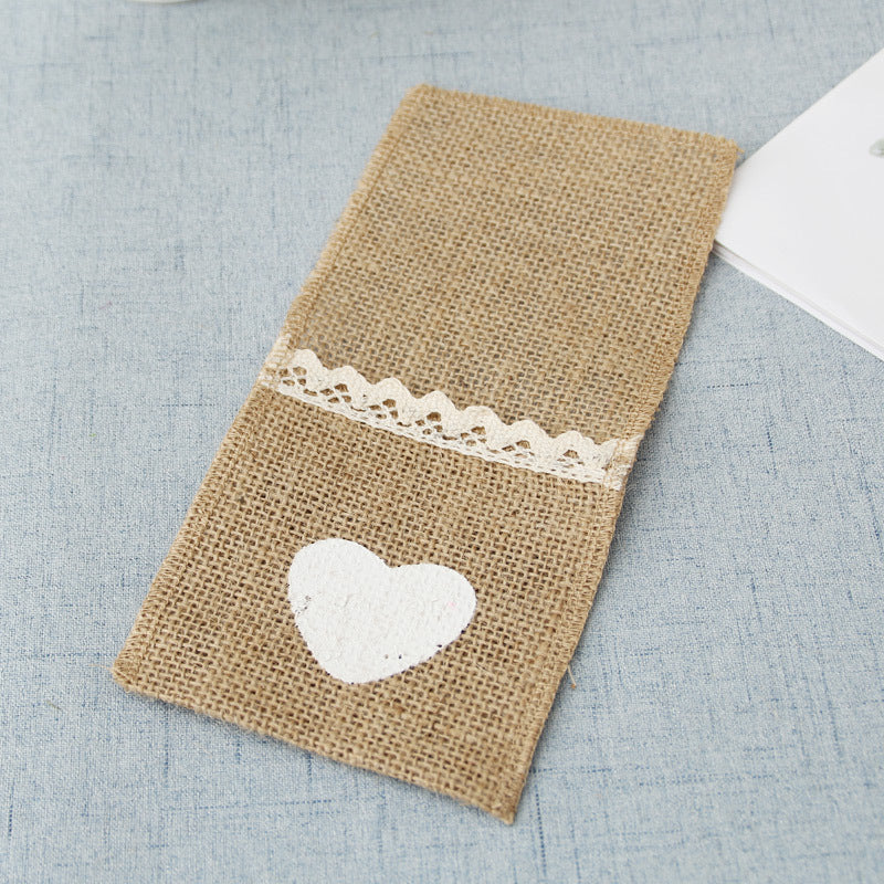 Burlap tableware bag