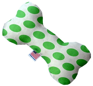 White and Green Dotted 10 inch Canvas Bone Dog Toy