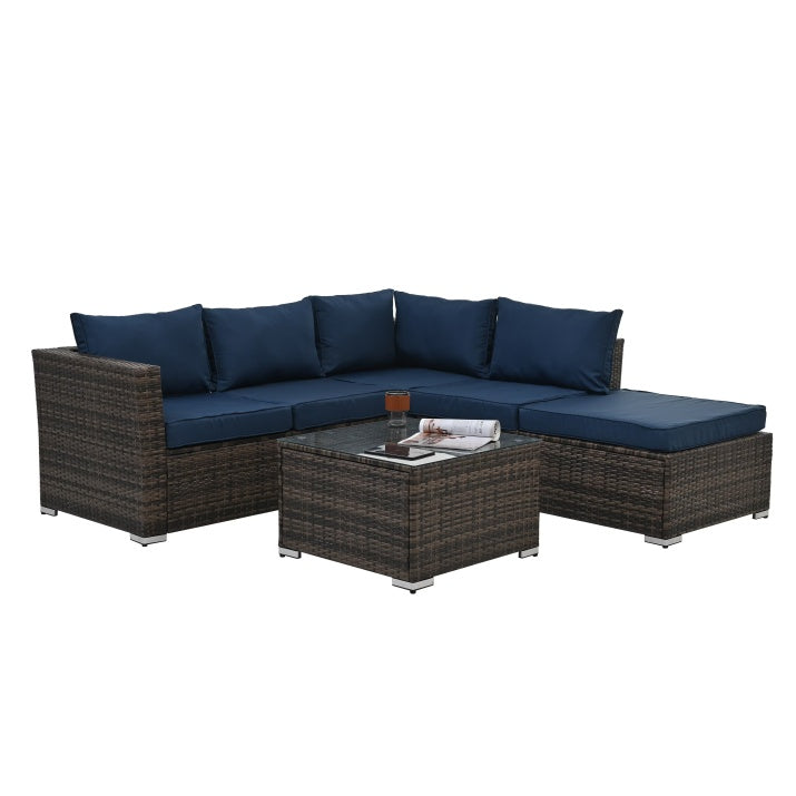 Patio Furniture, Outdoor Furniture, Seasonal PE Wicker Furniture, 4 Piece Set Wicker Furniture With Tempered Glass Coffee Table