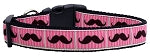 Pink Striped Moustache Ribbon Dog Collars Medium