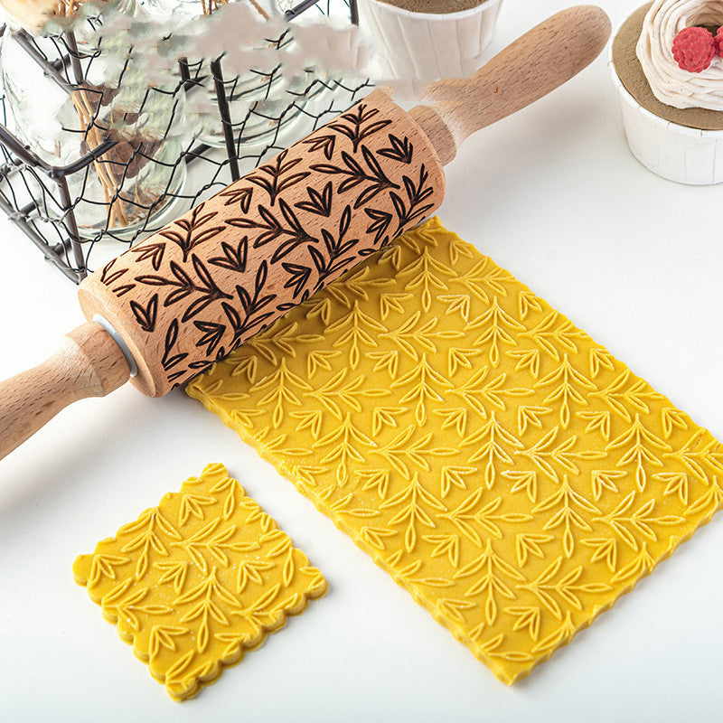 Creative Leaf Print Rolling Pin Cookie Tumbler Home Baking Tools