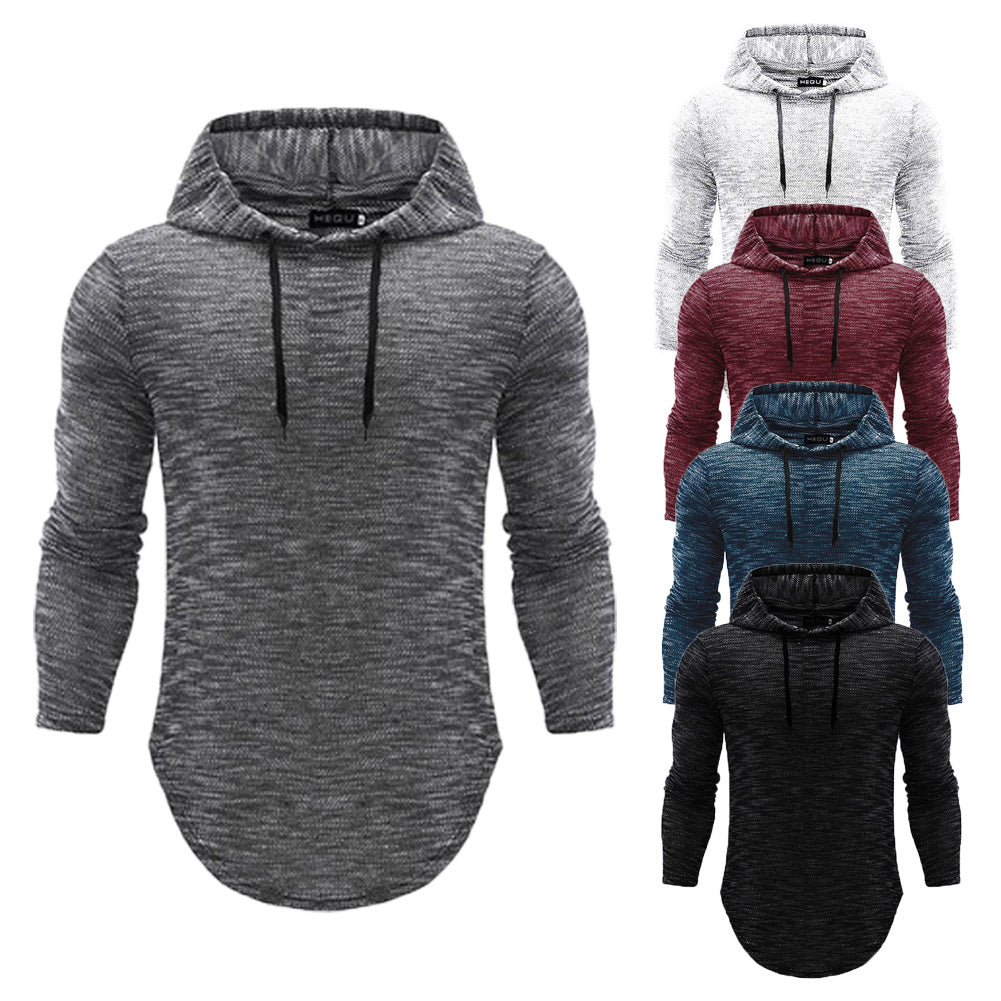 Men's Casual Cotton Hoodies Long Sleeve Sweatshirts Solid Color With Hat