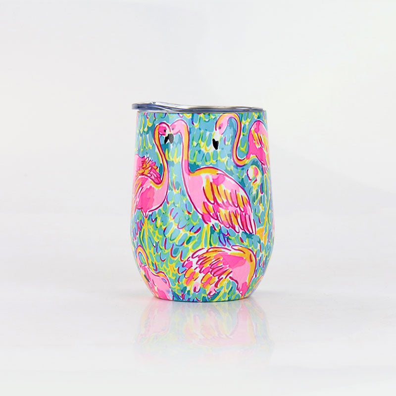 Hot Sale Flamingo Pattern Stainless Steel Wine Tumbler Mug Cup With Lid