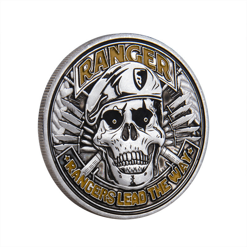 Customized Commemorative Coin Metal Paint US Military Ranger Medallion Skull Badge Wholesale