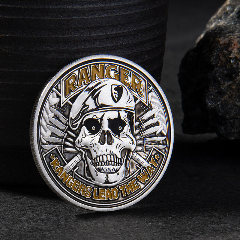 Customized Commemorative Coin Metal Paint US Military Ranger Medallion Skull Badge Wholesale