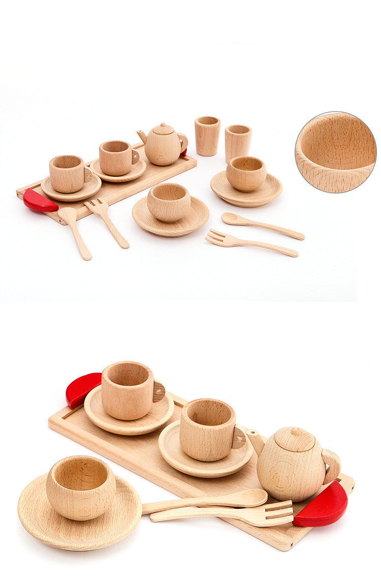 Gift Set Girl Play House Tableware Solid Wood Without Paint Simulation Kitchen Cooking Tableware Toy Beech Wood