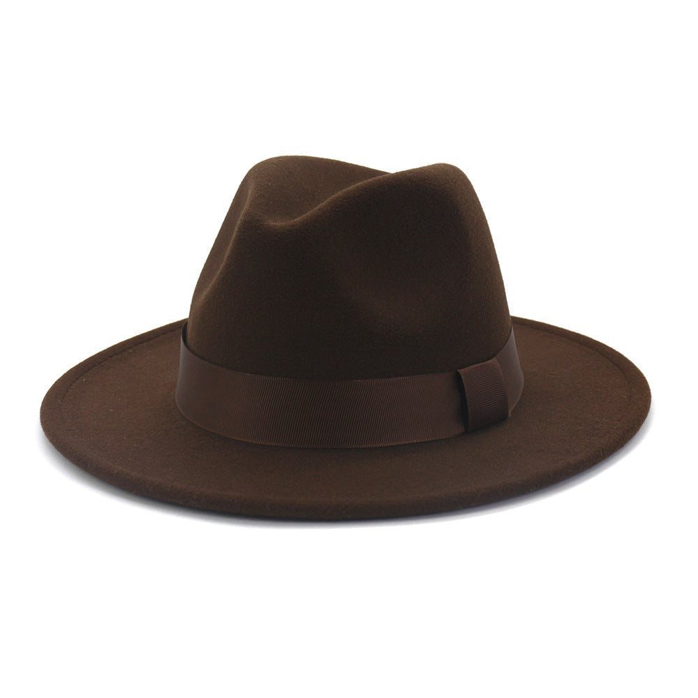 Fashionable Woolen Gentleman Jazz Flat Brim Big Hat