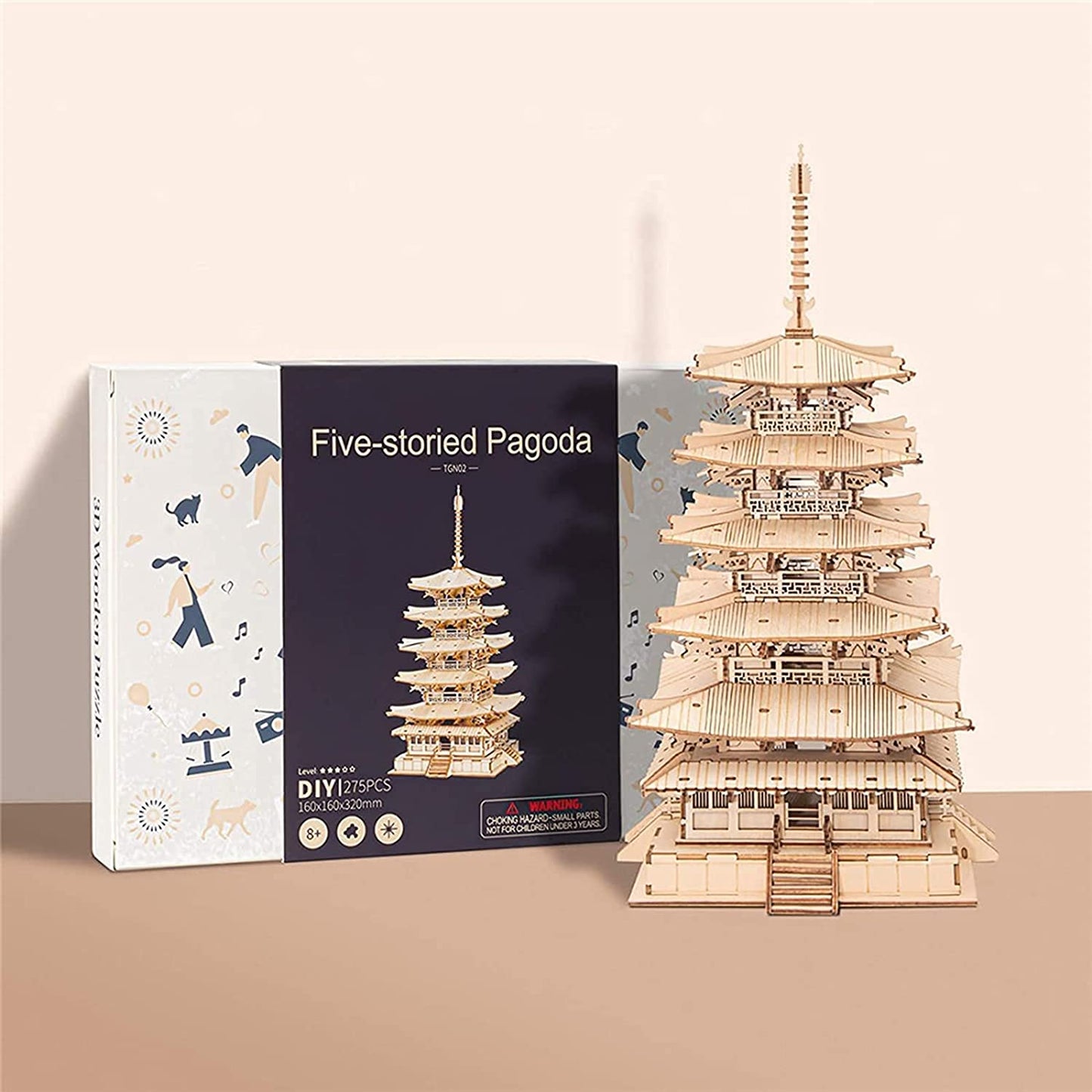 Robotime Five-storied Pagoda 3D Wooden Puzzle Toys For Children Kids Birthday Gift