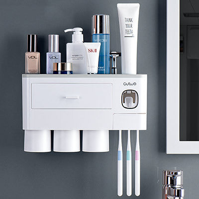 Non-marking Hanging Magnetic Toothbrush Holder Single Drawer Storage Rack With Toothpaste Squeezer Toiletry Set