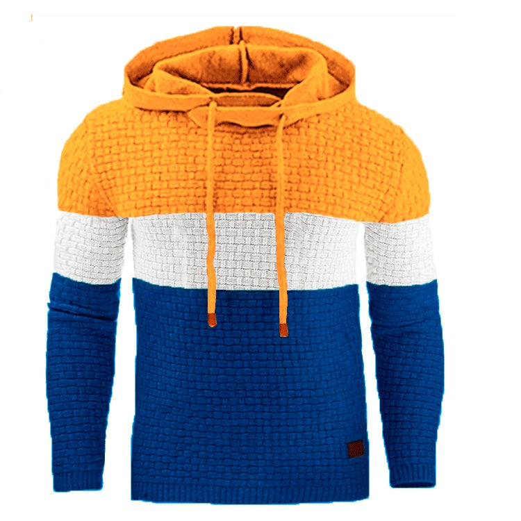 Men's Jacquard Long Sleeve Hoodie Warm Color Hooded Sweatshirt Jacket