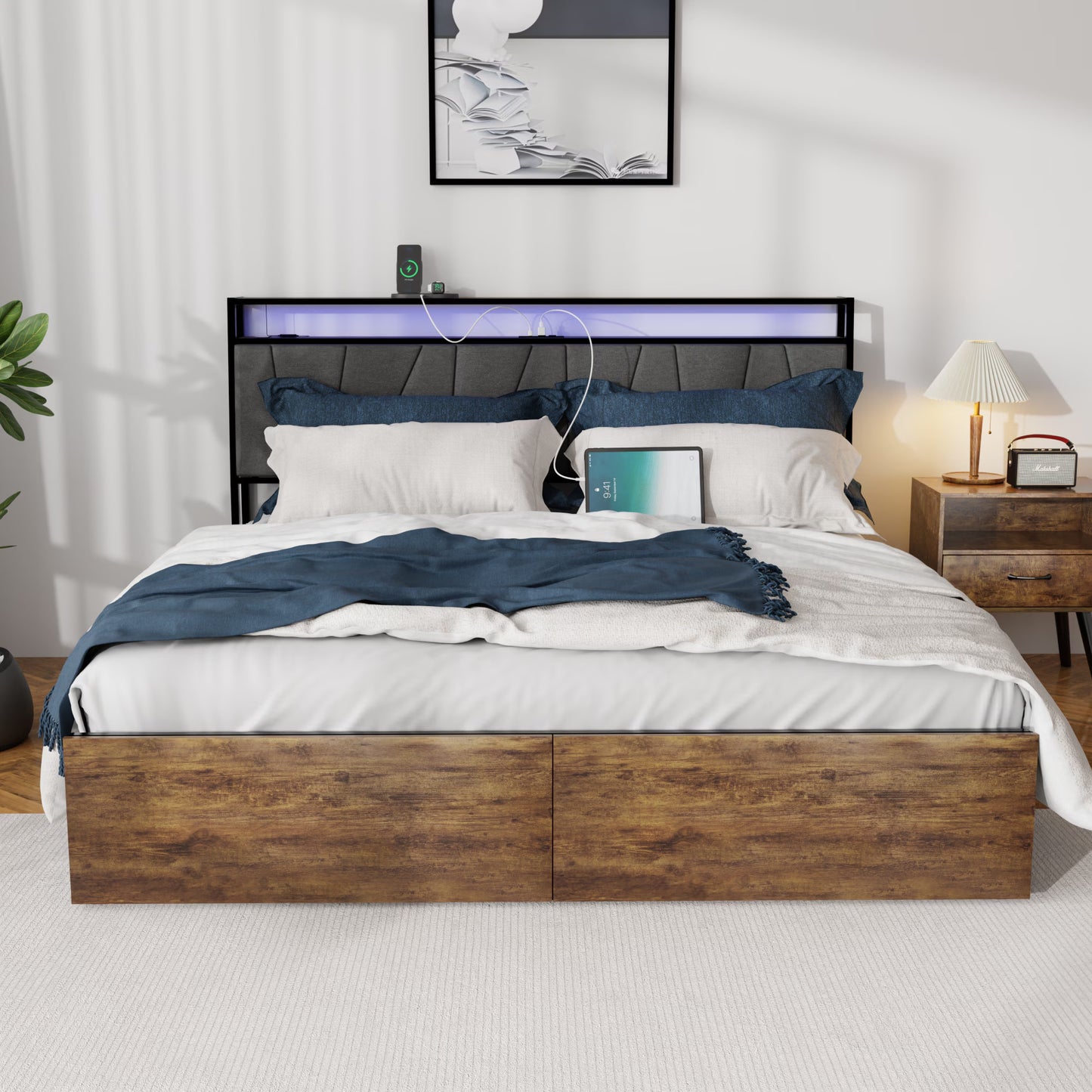 Large Bed Frame With Storage Space (King)