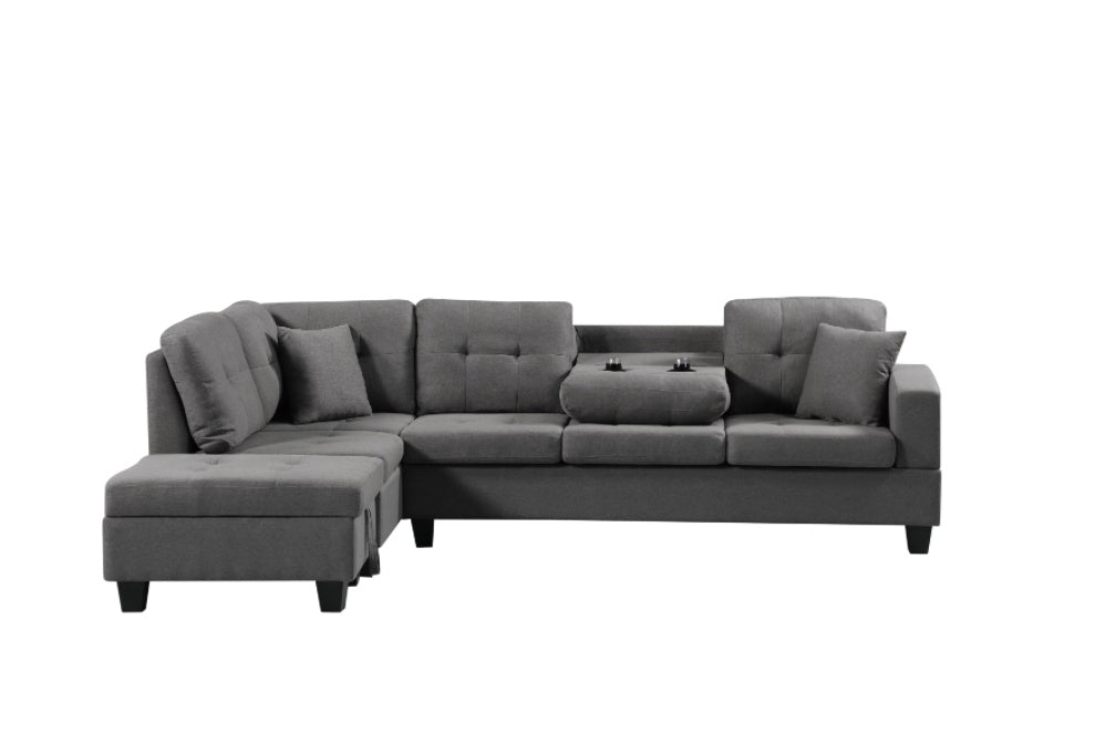 Left Fabric Sofa With Ottoman (Gray)