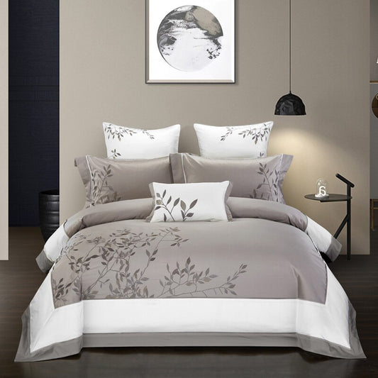 Four-piece cotton embroidery comforter set. Embroidery home textile.