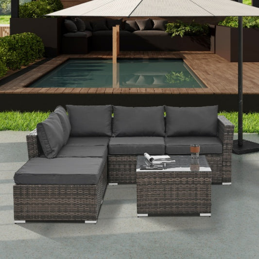 Patio Furniture, Outdoor Furniture, Seasonal PE Wicker Furniture, 4 Piece Set Wicker Furniture With Tempered Glass Coffee Table