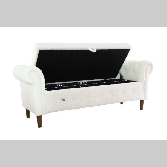 Beige Teddy Velvet Multifunctional Storage Rectangular Sofa Stool