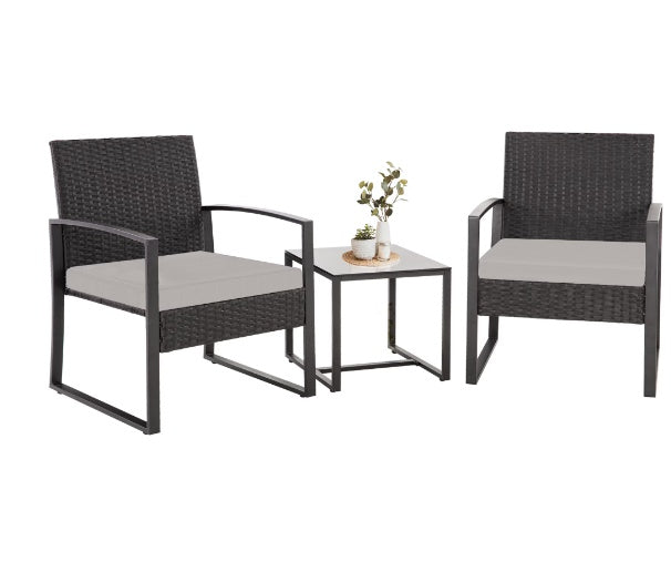 Black Rattan Modular Sofa Chair and Table Set