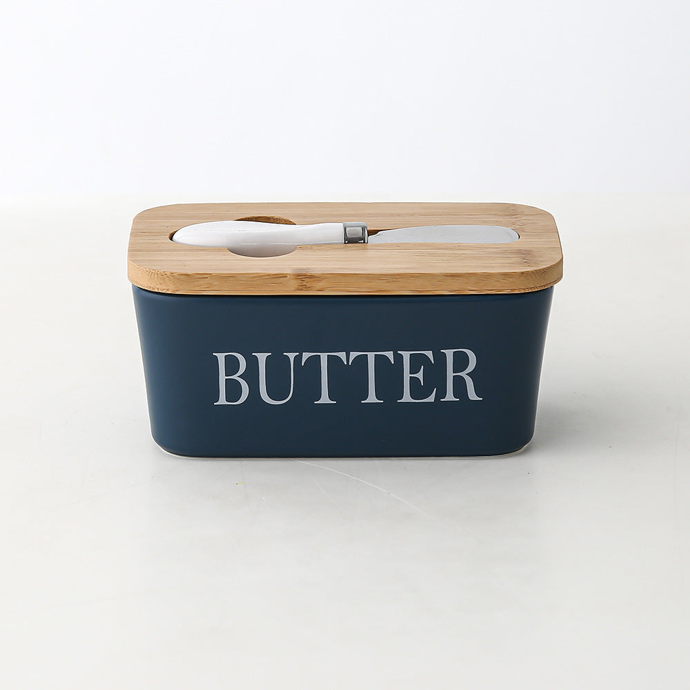 Butter Box Sealed Can Butter Bamboo Cover Cheese With Knife