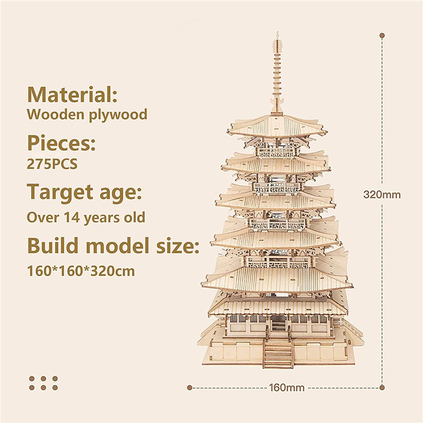 Robotime Five-storied Pagoda 3D Wooden Puzzle Toys For Children Kids Birthday Gift