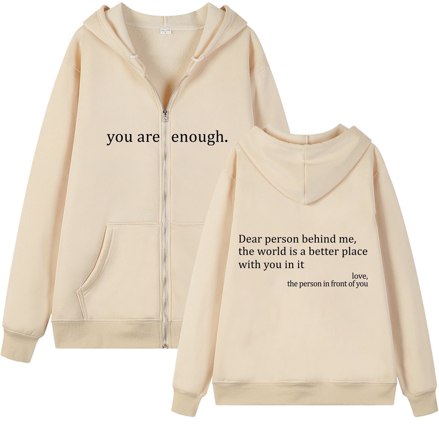 Hoodies Plus Size Sweatshirt Casual Drawstring Zipper Clothes (Dear Person behind me the world is a better place with you in it)