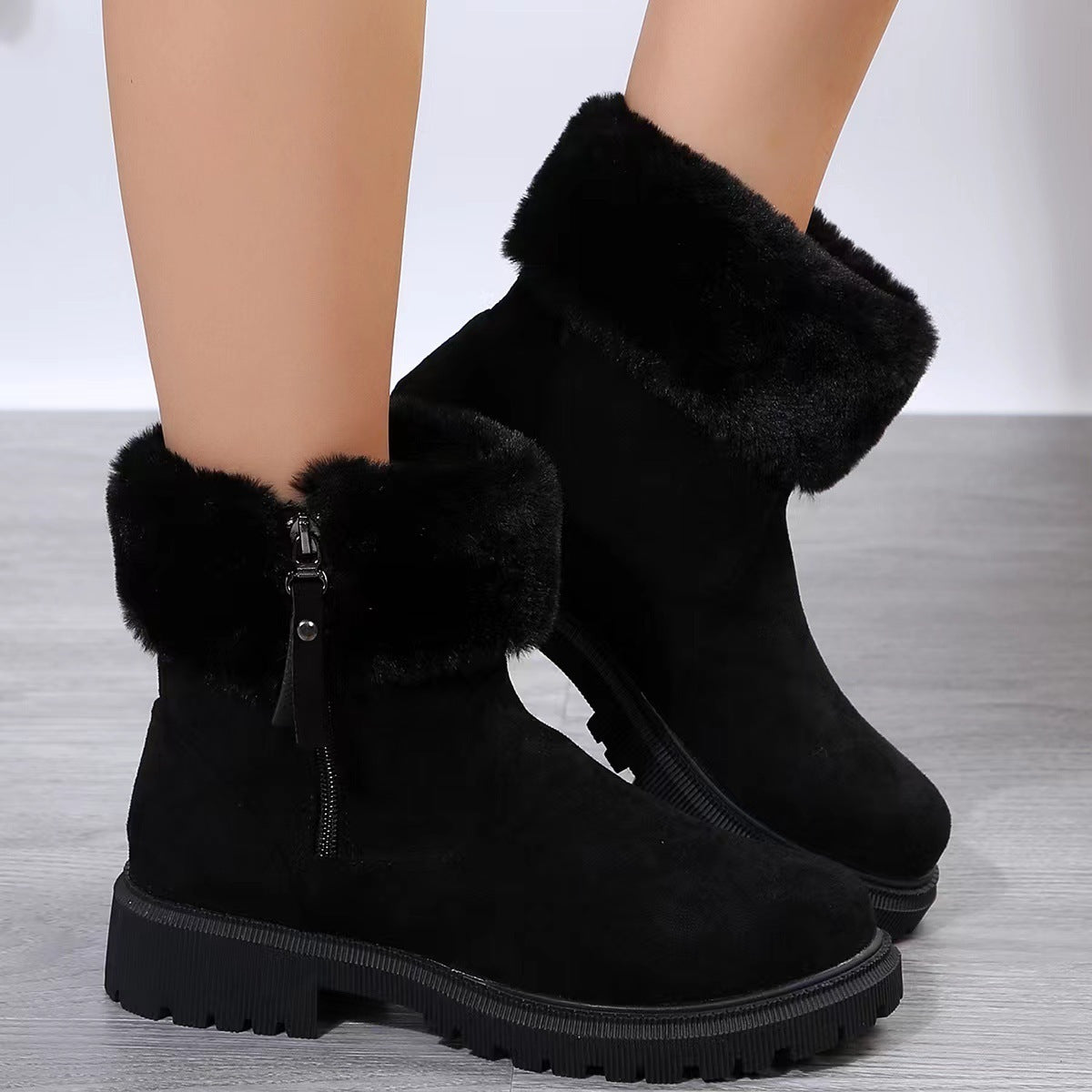 Warm Plush Boots Winter Fashion Side-Zipper Snow Boot For Women Outdoor Thickened Low-heeled Shoes