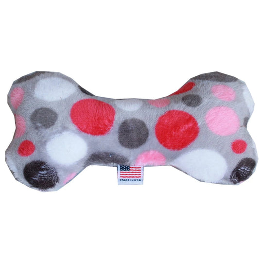 6" Plush Bone Dog Toy Pink Party Dots