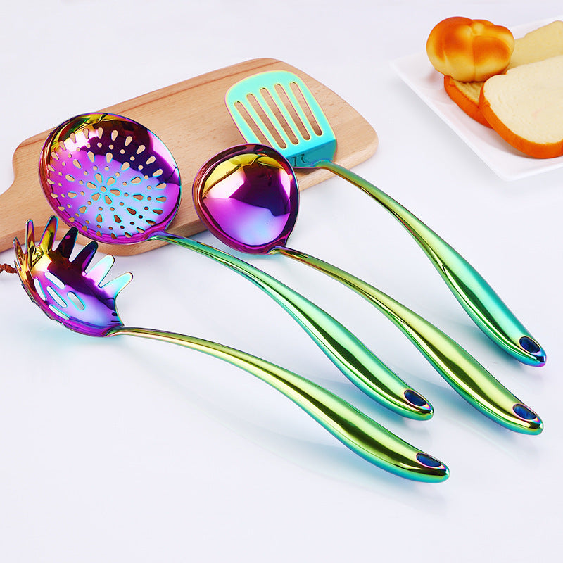 Rainbow Kitchen Tools Cooking Utensils Restaurant Cookware Kitchenware Set Soup Ladle Colander Spoon Slotted  Turner