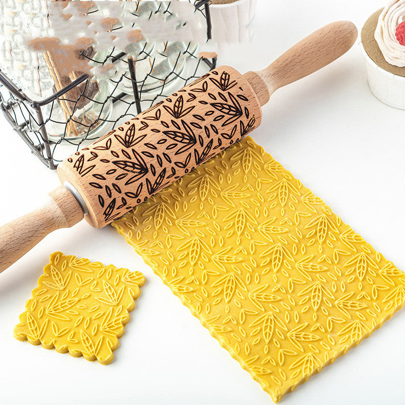 Creative Leaf Print Rolling Pin Cookie Tumbler Home Baking Tools