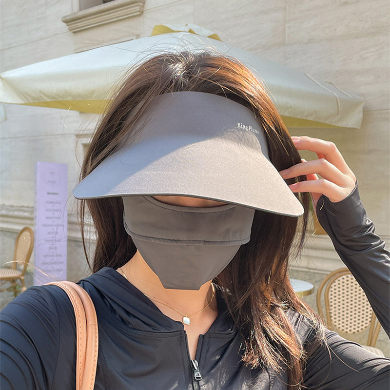 Seamless All-in-one Sunhat For Women Summer Thin Empty-top Foldable Sunshade And Face Shield Peaked Hat With Large Brim