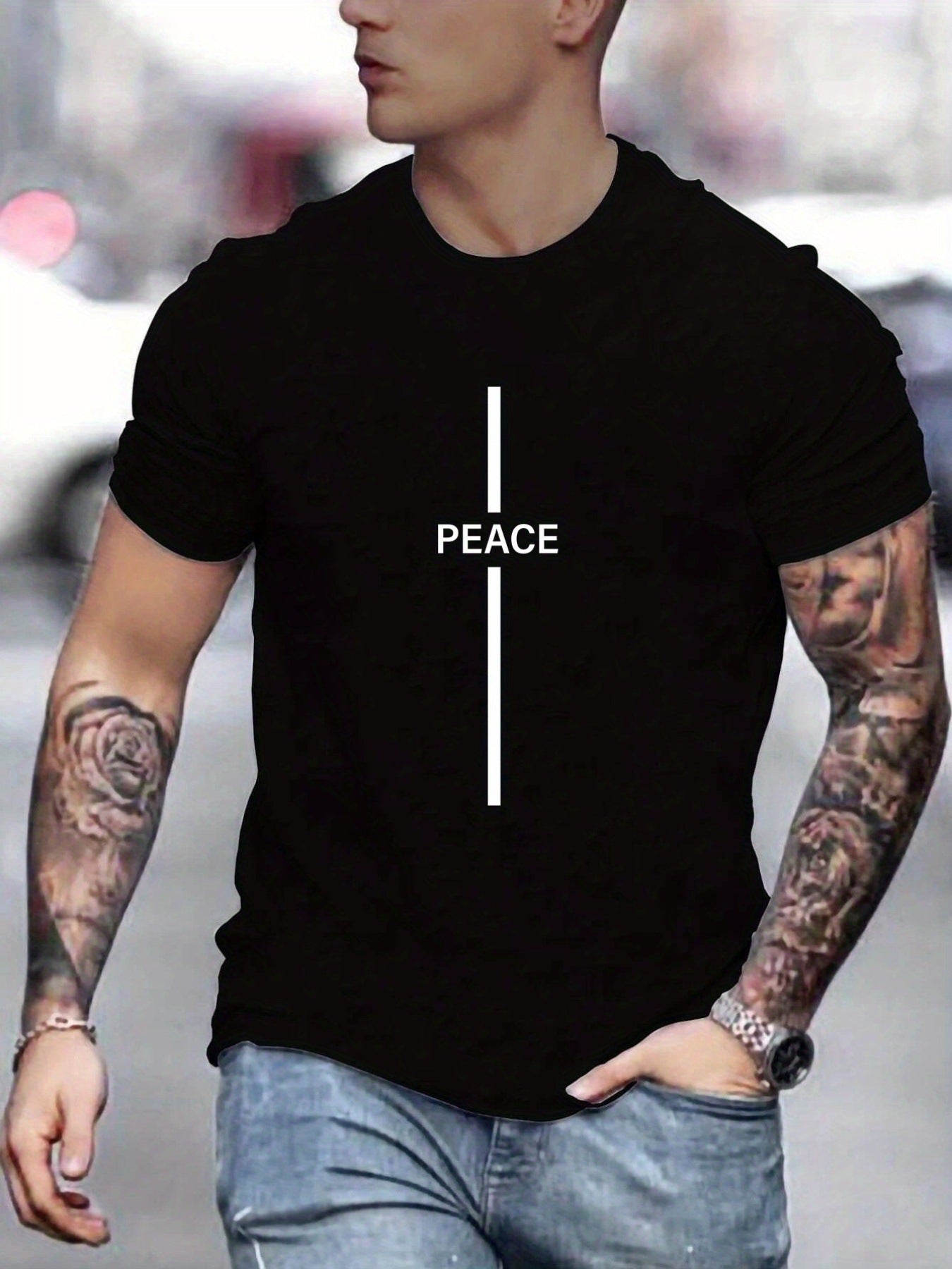 Men's T Shirt With Peace Print Short