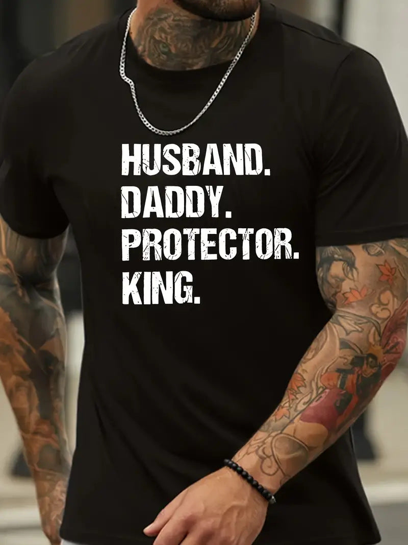 Husband, Daddy, Protector, King Men's English Letter Short Sleeve