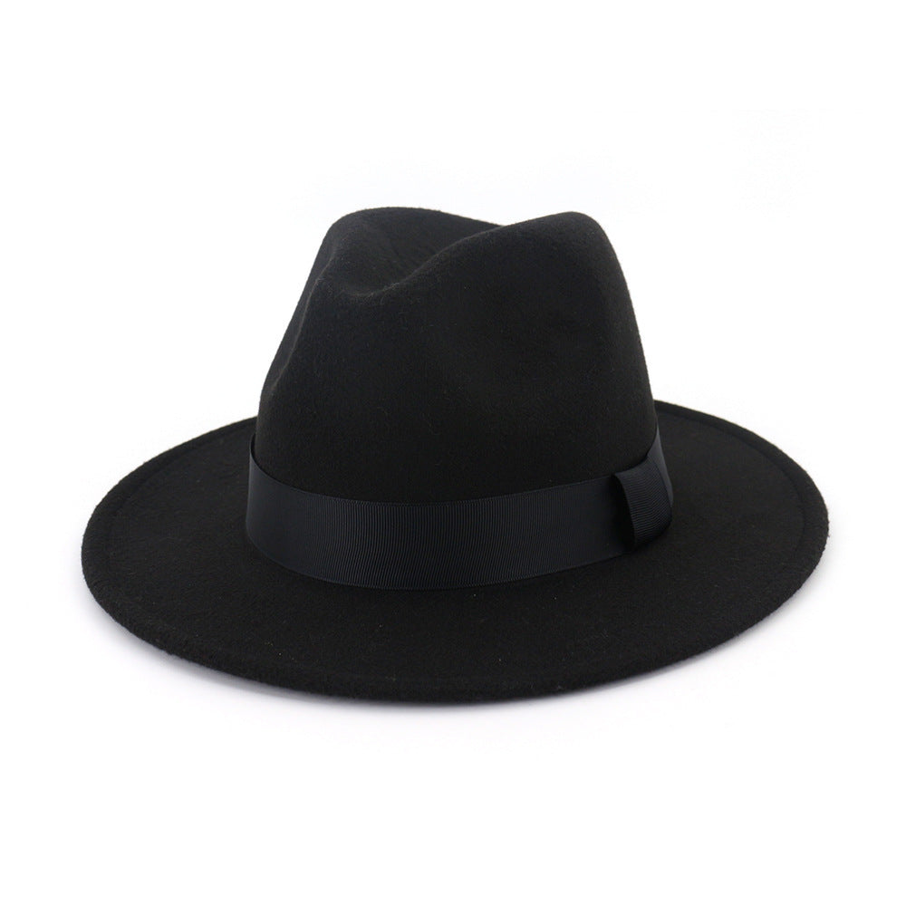 Fashionable Woolen Gentleman Jazz Flat Brim Big Hat