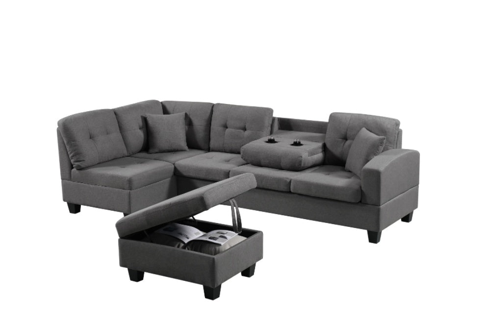 Left Fabric Sofa With Ottoman (Gray)