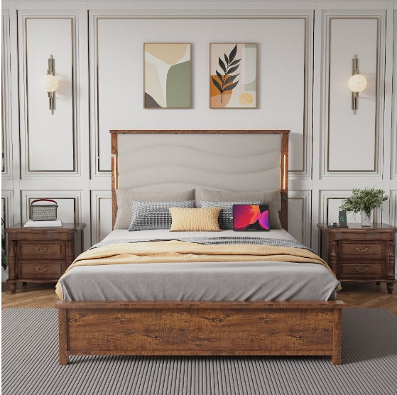 Large Bed Frame With Charging Station And LED Lights (Queen Bed)