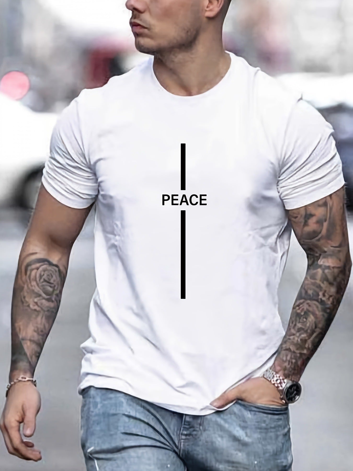 Men's T Shirt With Peace Print Short