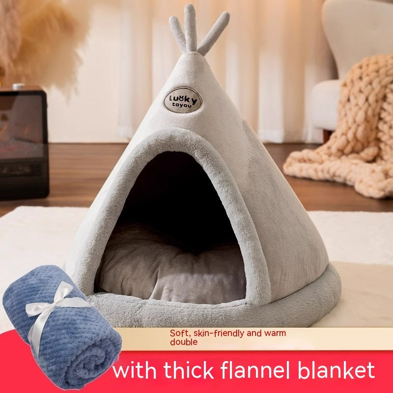 Christmas Autumn And Winter Dog Elk Tent Mongolian Bag Kennel Warm Thickened Closed Cat Nest Pet Bed