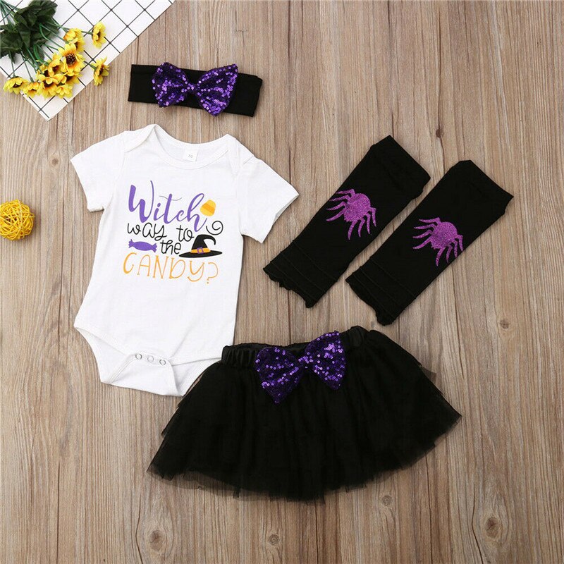 4PCS toddler girl fall clothes Halloween Print