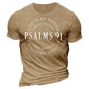 Psalms 91 Fashion Casual Round Neck Short Sleeves Letters 3D Printed Men's T-shirt