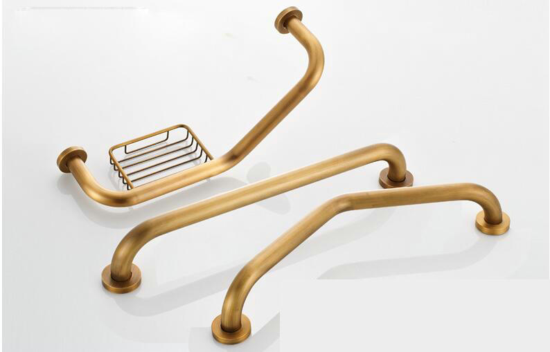 Bathtub Handle With Copper Grab Bars In Bathroom and Soap Dish