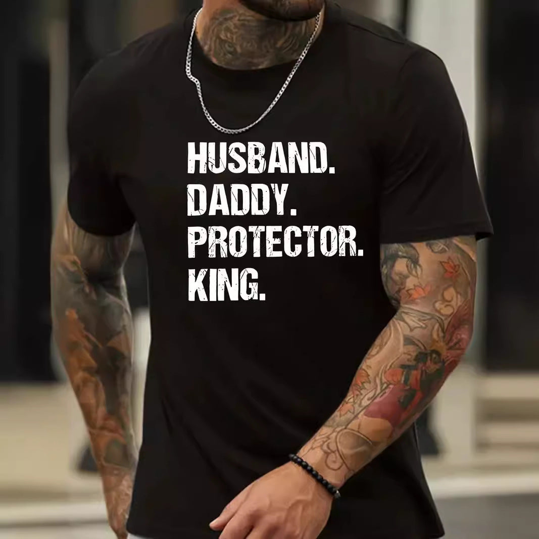 Husband, Daddy, Protector, King Men's English Letter Short Sleeve