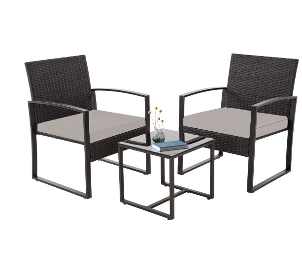 Black Rattan Modular Sofa Chair and Table Set